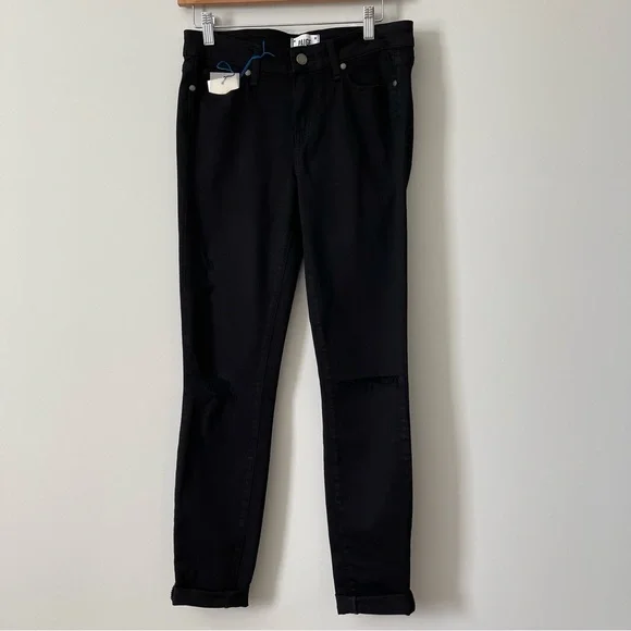 Paige Verdugo Ultra Skinny Black Eclipse Destructed Jeans Size 29 - Picture 1 of 12